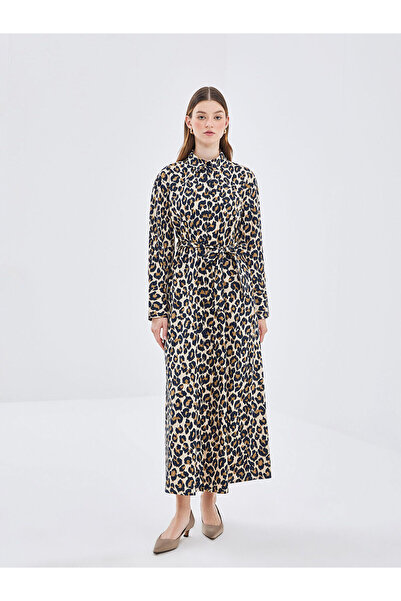 LC Waikiki Beige Leopard Patterned Women's Shirt Dress