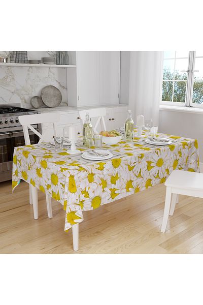 Else Dekor Yellow Daisies Patterned Digital Printed Stain Resistant Care Free Fabric Table Cloth Tableware Cloth