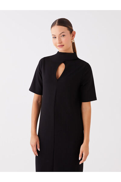 LC Waikiki Black Mock Neck Straight Short Sleeve Dress