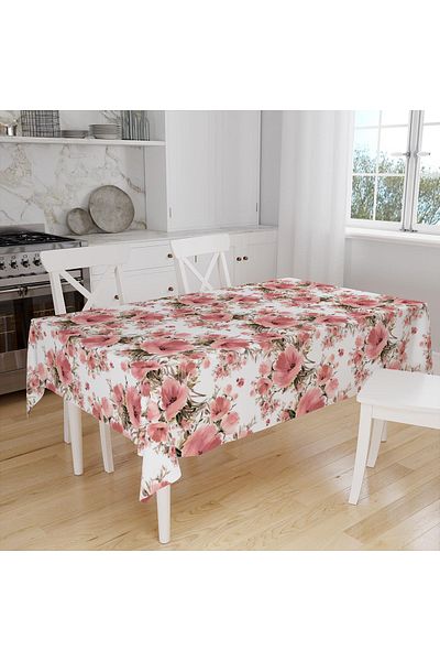 Else Dekor Pink Floral Patterned Digital Printed Stain Resistant Care Free Fabric Table Cloth Tableware Cloth