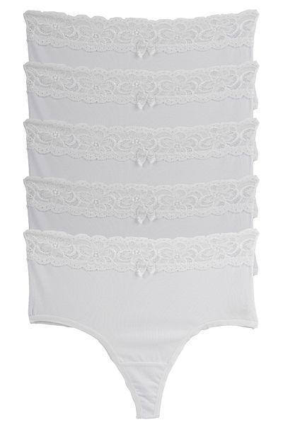 Nicoletta Women's Panties High Waist Thong Large Size Pack of 5 WHITE