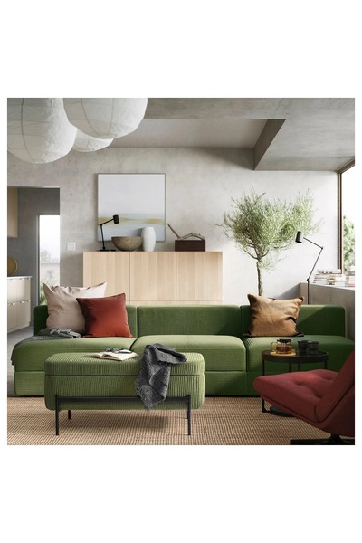 IKEA depolama alanlı bank, samsala koyu sarı-yeşil, 103 cm