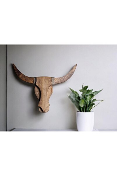 hü ma tasarım ve aksesuar Doğal Ahşap Çam Ağacı Boğa Kafası Dekoratif Aplik A...