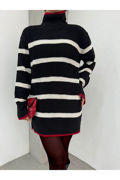 Modamorfo Half Throat Formal Pattern Knitwear Tunic -Black
