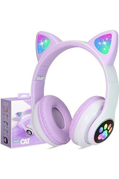 ETKA Mikrofonlu Led Işıklı Kedi Kulaklık Cat Kulaklık 5.0 Çocuk Kulaklık Pati...