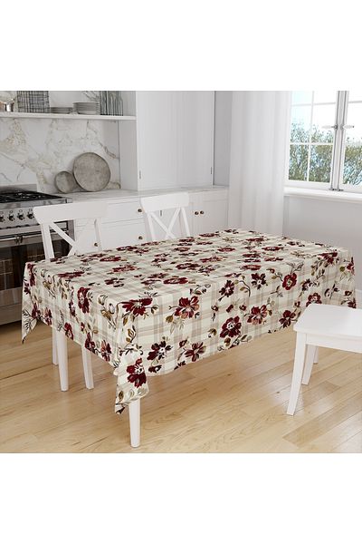 Else Dekor Brown Flowers Patterned Digital Printed Stain Resistant Carefree Fabric Table Cloth Tableware Cloth