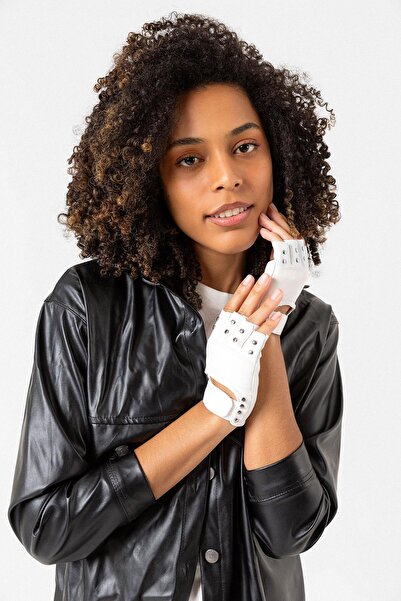 BALIENTE 11101 Kesik Troklu Deri Beyaz Eldiven