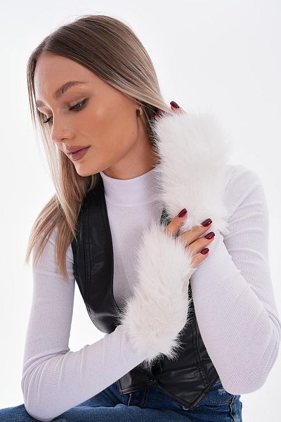 MARBERRY 16033 Plush Fur Ecru Gloves with Suede Inside and Outside