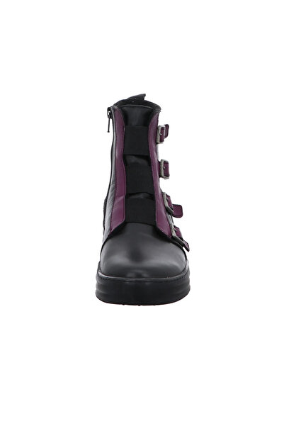 İNZE AYAKKABI Black & Plum Genuine Leather Boots - Model Name: Jade