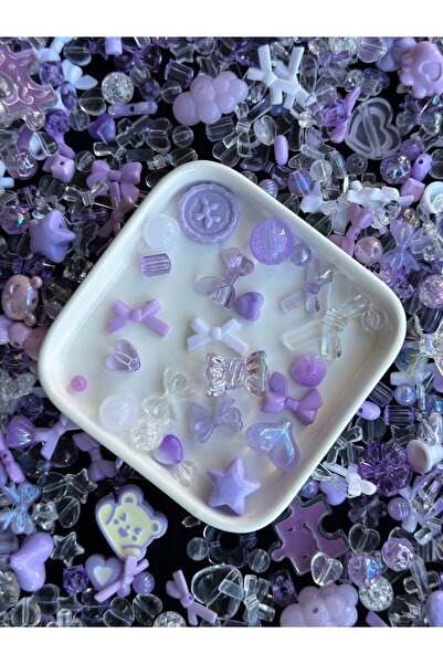 Bijumix Aksesuar 40 Adet Karışık Figürlü Plastik Boncuk Mor Lila Şeffaf Takı ...