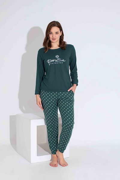 Tarık Women's Patterned Long Sleeve Thermal Fabric Winter Warm Pajamas Set