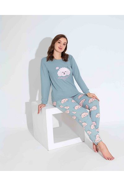 Tarık Women's Patterned Long Sleeve Thermal Fabric Winter Warm Pajamas Set