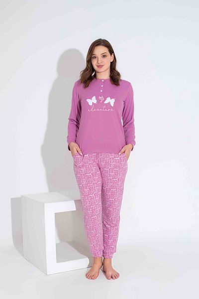 Tarık Women's Patterned Long Sleeve Thermal Fabric Winter Warm Pajamas Set