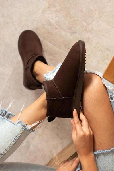 diclepolat Mini Cizme din piele intoarsa maro - jumatate de talpa, pantofi de...