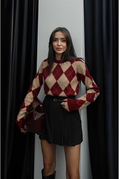 Havoş Dark Red Mariska Diamond Patterned Sweater