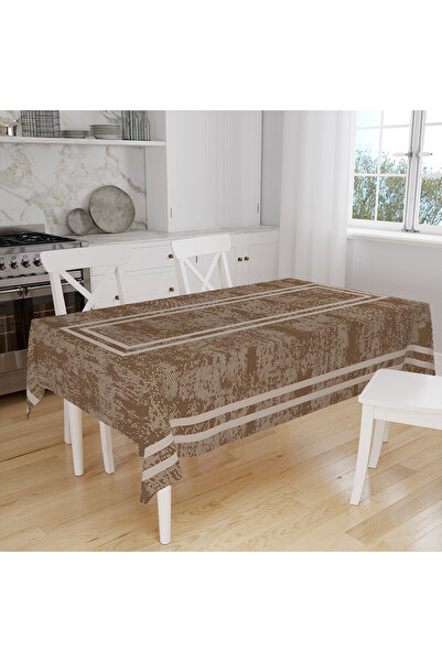 3D ELSE HALI Açık Kahve Çizgili Desenli Dijital Baskılı Leke Tutmaz Dertsiz K...