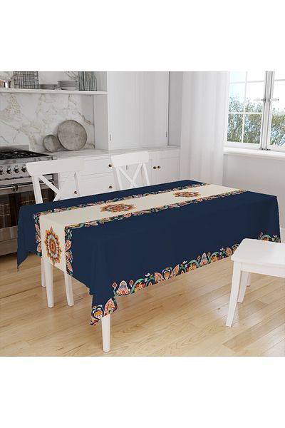 3D ELSE HALI Blue Authentic Patterned Digital Printed Stain Resistant Care Free Fabric Table Cloth Tableware Cloth