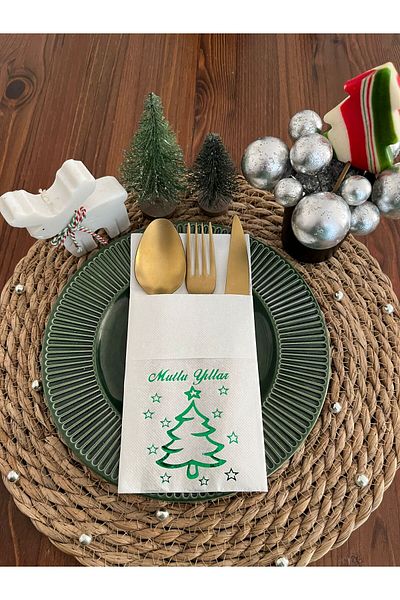 kidspartim Green Gilded White Happy Birthday Pocketed Air Touch Napkin 12 Pcs 40X40