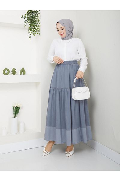 Doque Women's Slim Woven Denim Long Gypsy Skirt with Elastic Waist 52014