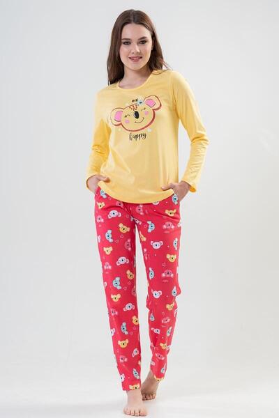 VİENETTA Vienetta Kadın Sarı Uzun Kollu Pijama Takımı