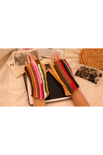 TRENDİN YOLU Karışık renkli kalın kışlık parmaksız model tarz eldiven