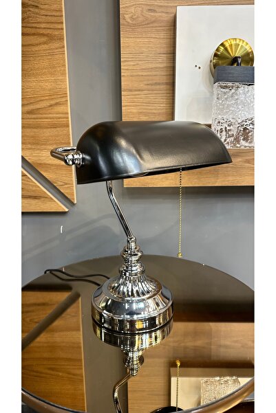 AbajurAksesuar Banker Masa Lambası Gümüş Siyah