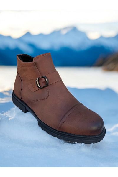 Bonjey Faux Leather Tan Unisex Casual Zippered Shearling Men's Chelsea Boots Winter
