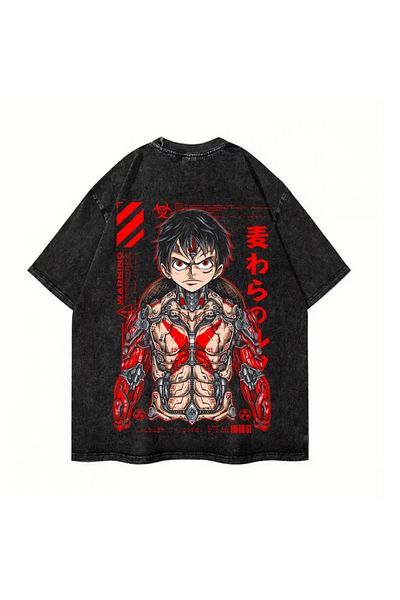 Touz Moda Πλένεται Anime One Luffy Printed Unisex Oversize Vintage T-shirt
