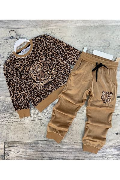 Store Velvet Leopard Tiger Girl Tracksuit Set