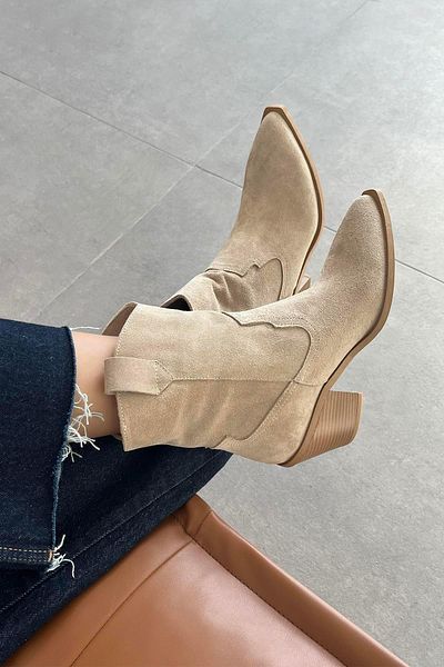 STRASWANS Mercury Beige Women's Suede Heeled Boots - Genuine Leather