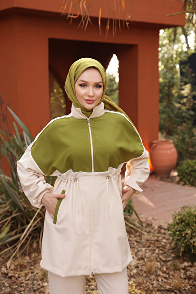 Ryzi Moda Hijab Φούτερ με φερμουάρ Διπλό Σετ - Διπλό Crep Ύφασμα