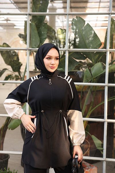 Ryzi Moda Γυναικεία Φούτερ Hijab με μαλακό ύφασμα με φερμουάρ Σετ δύο τεμαχίων