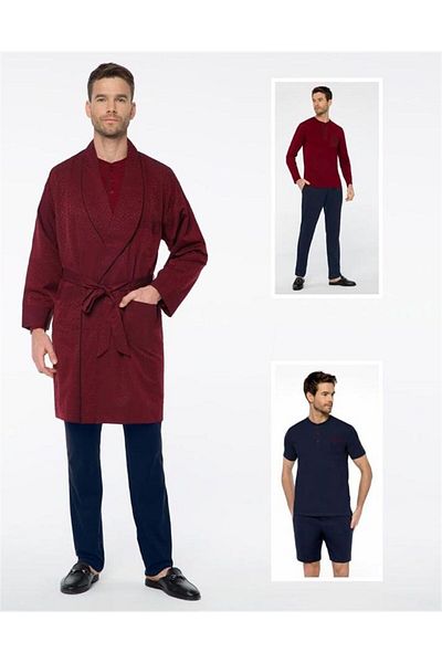 Pijalüx Set de 5 haine jacquard din bumbac burgundă pentru bărbați