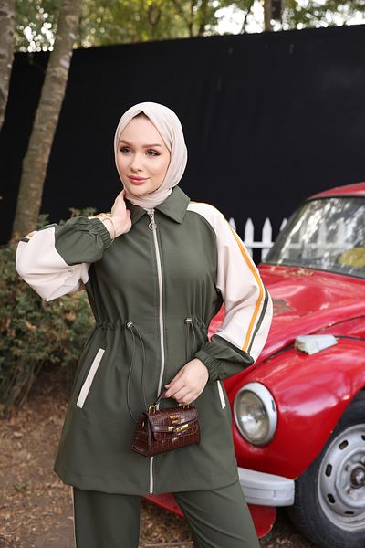 Ryzi Moda Σετ αθλητικής φόρμας Hijab με φερμουάρ Double Crep Fabric