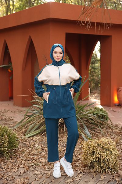 Ryzi Moda Hijab Φούτερ με φερμουάρ Διπλό Σετ - Διπλό Crep Ύφασμα