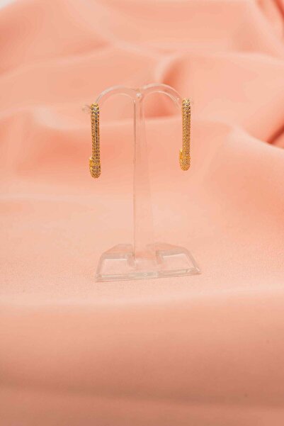 eva silvera 925 Ayar Gümüş Zirkon Taş Kaplamalı Çatal İğne Küpe Gold Kaplama