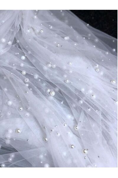 bba new trend 1.5 Mt Two Length Pearl Bridal Veil - Tulle Fabric with Pearls,...