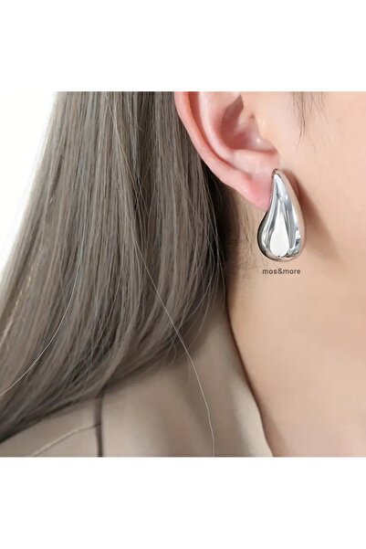mos&more Gümüş Renk Ortaboy Damla Bottega Küpe
