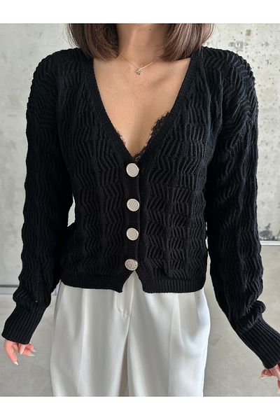 NATUFIAN STORE Women's Patterned V-Neck Knitwear Cardigan