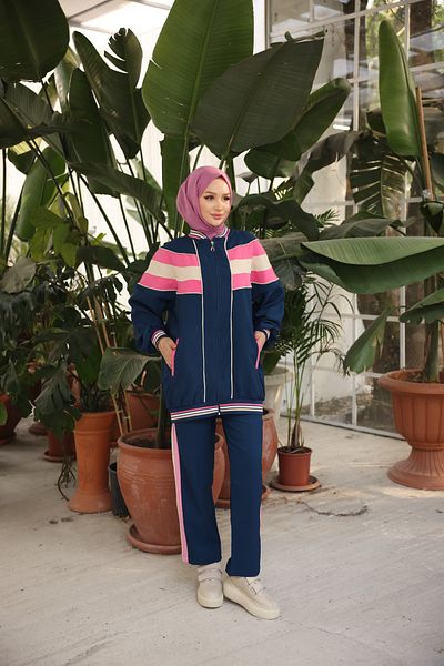 Ryzi Moda Σετ αθλητικής φόρμας Hijab με φερμουάρ Navy Blue