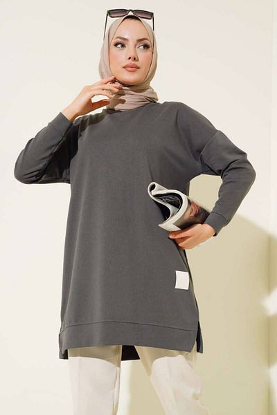 BYKUZEYARAS Two Thread Slit Detailed Gray Hijab Sweat