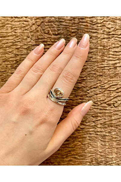 Apricity Silver Gümüş Sitrin Taşlı El İşi Yüzük