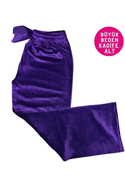 bie's Purple Soft Velvet - Trening de pijama cu picioare drepte de mărime mare