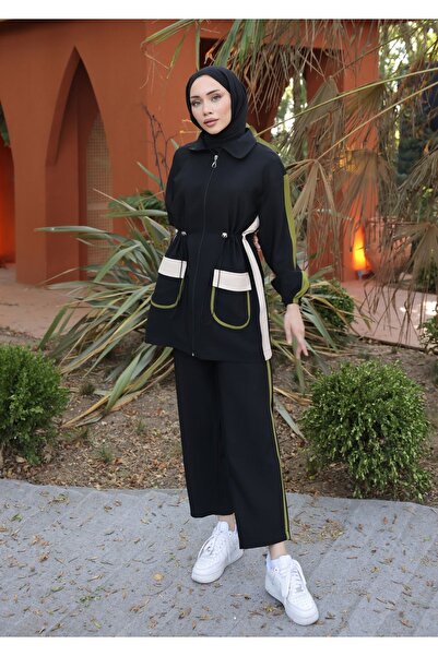 Ryzi Moda Μαύρο Σετ Φούτερ Hijab - Σετ δύο με φερμουάρ