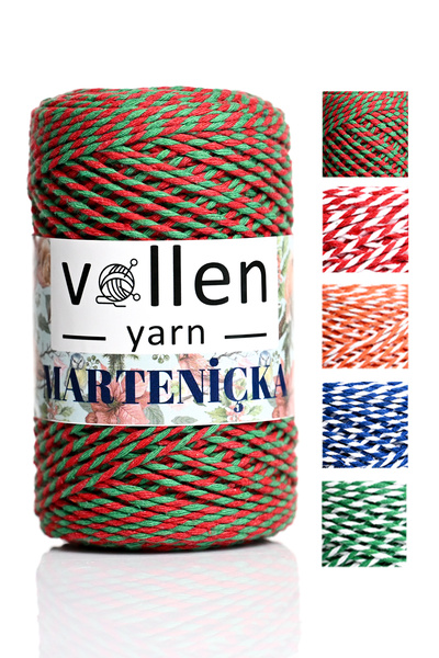 vollen yarn حبل Martenica ممتاز بطول 150 مترًا و200 جرامًا، حبل تغليف الهدايا باللون الأحمر والأخضر