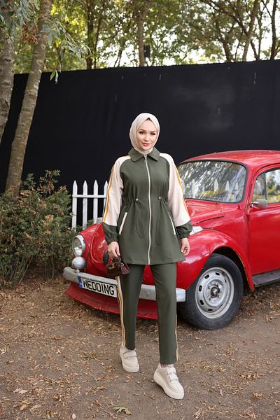 Ryzi Moda Σετ αθλητικής φόρμας Hijab με φερμουάρ Double Crep Fabric