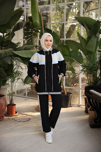 Ryzi Moda Μαύρη φόρμα Hijab με φερμουάρ διπλό κοστούμι