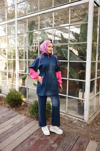 Ryzi Moda Γυναικεία Φούτερ Hijab με μαλακό ύφασμα με φερμουάρ Σετ δύο τεμαχίων