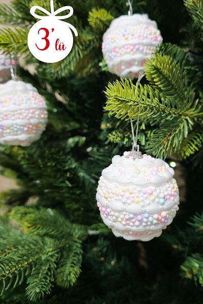 PEKSHOP Πρωτοχρονιάτικο Macaron Πολύχρωμο Στρογγυλό Candy Ball - Luxury Cane Candy Pine Tree