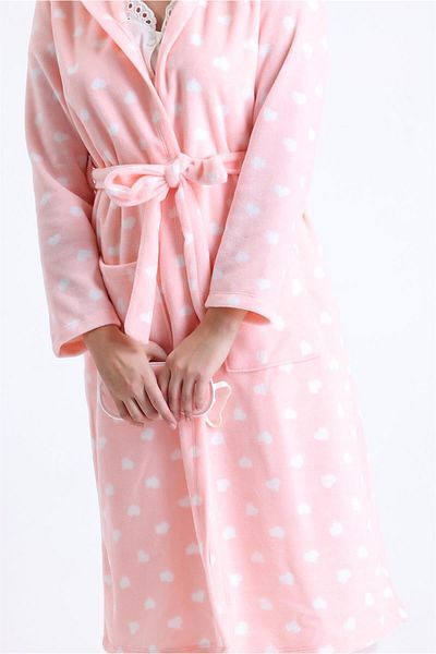 Magic Form 32456 Women's Fleece Long Dressing Gown - Hooded, Eye Patch Gift, Pink